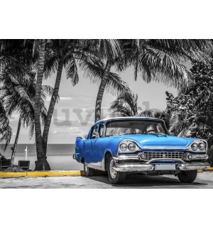 Vlies fotótapéta: Kuba kék autó a tenger mellett - 184x254 cm