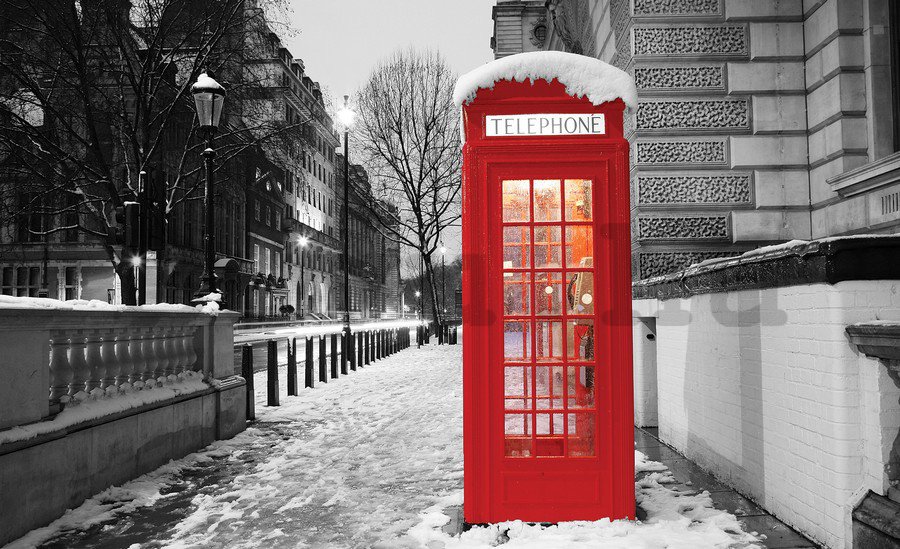 Fotótapéta: London (téli telefonfülke) - 184x254 cm