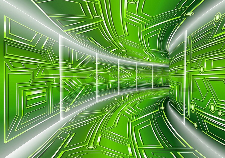 Fotótapéta: 3D Sci-fi alagút (zöld) - 184x254 cm