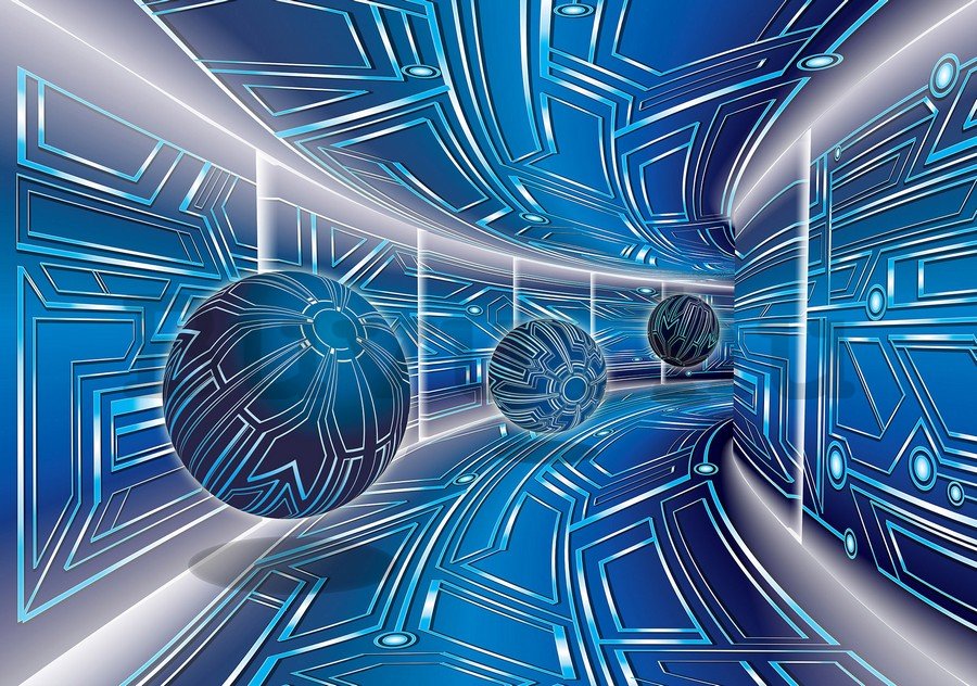 Fotótapéta: 3D Sci-fi alagút (kék) - 184x254 cm