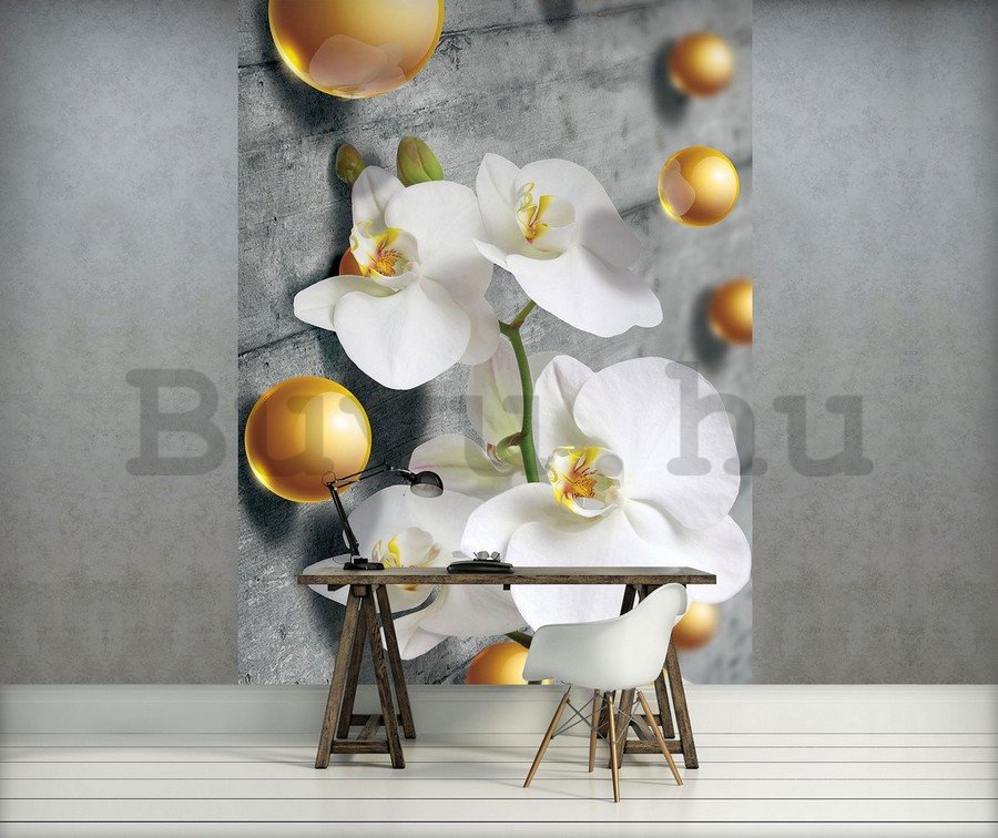 Fotótapéta: Orchidea és sárga golyók - 254x184 cm