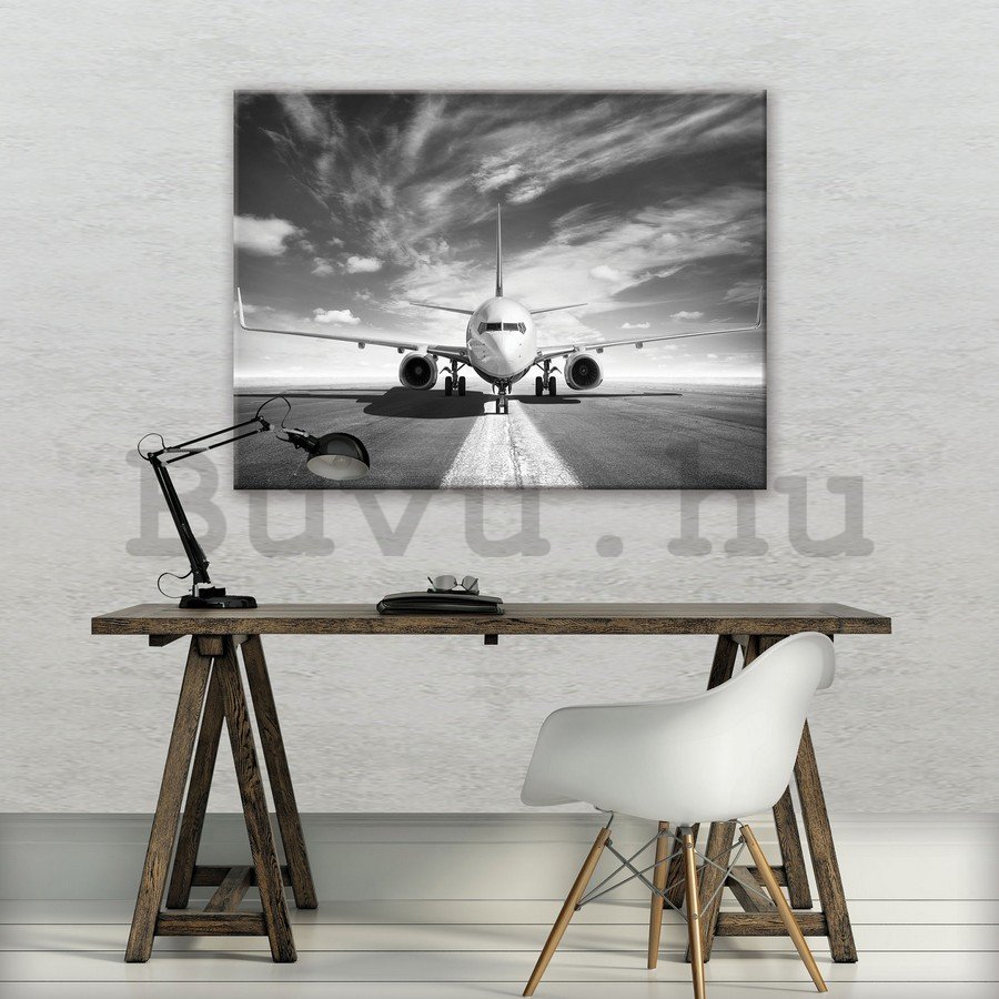 Vászonkép: Lökhajtásos repülő (fekete-fehér) - 75x100 cm