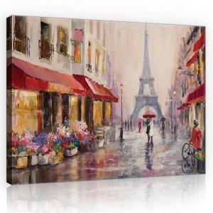 Vászonkép: Eiffel-toronyhoz vezető utca (festett) - 75x100 cm