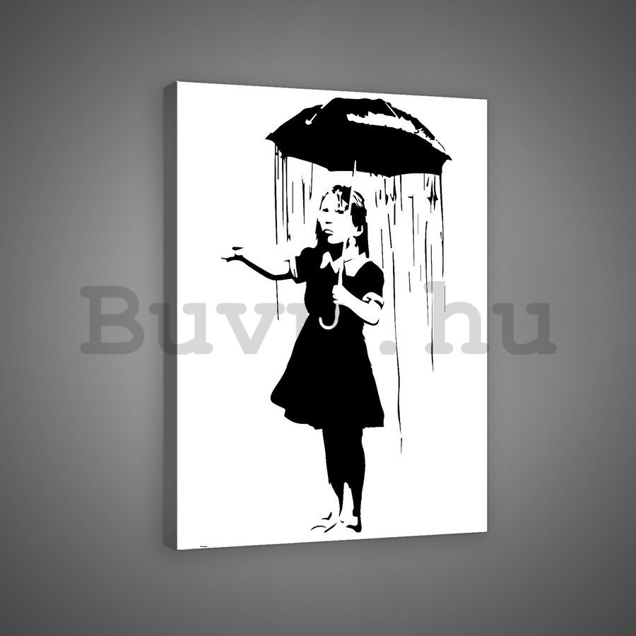 Vászonkép: Lány az esőben (graffiti) - 75x100 cm