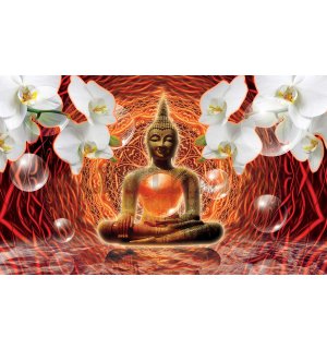 Vászonkép: Buddha és fehér orchideák (2) - 75x100 cm