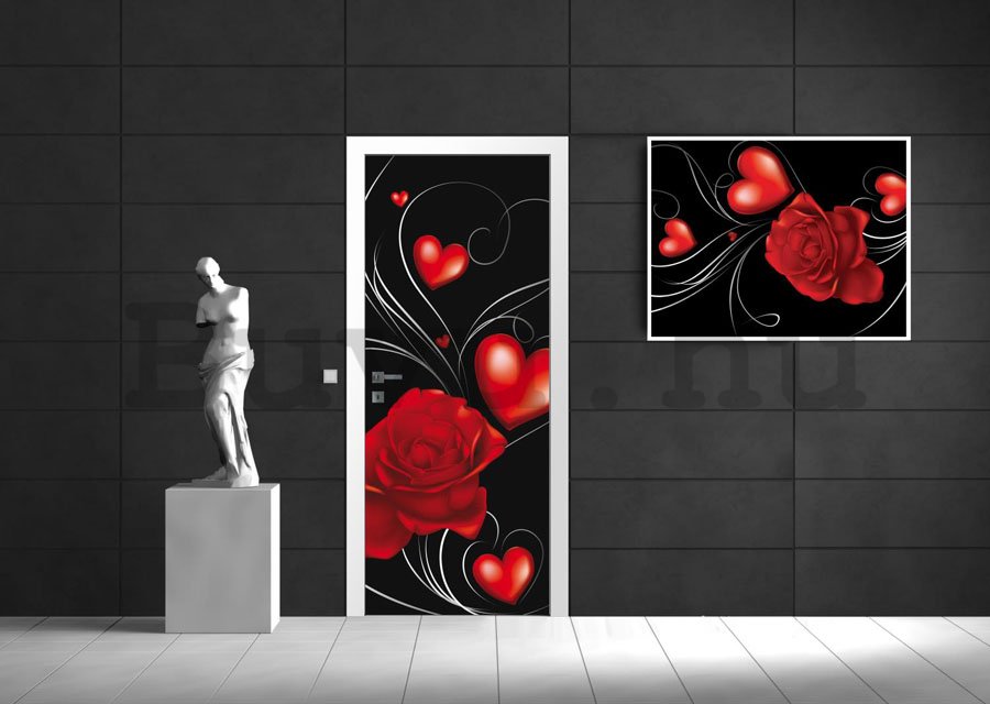 Öntapadós fotótapéta: Rózsák és szívek - 211x91 cm