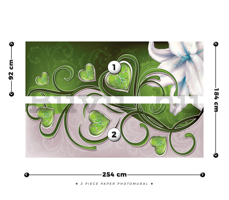 Fotótapéta: Szívecskék és liliom (zöld) - 184x254 cm