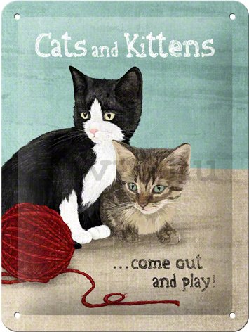 Fémplakát: Cats and Kittens - 20x15 cm