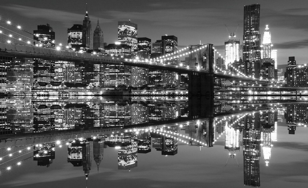 Fotótapéta: Fekete-fehér Brooklyn Bridge (3) - 254x368 cm