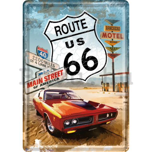 Fém képeslap - Route 66 (Red car)
