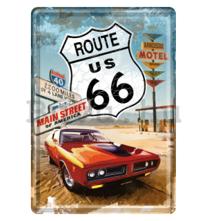 Fém képeslap - Route 66 (Red car)