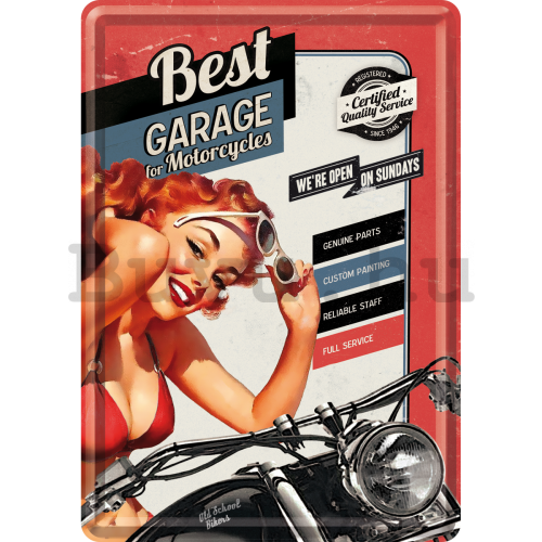 Fém képeslap - Best Garage for Motorcycles (piros)