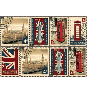 Fotótapéta: Nagy Britannia postabélyegek - 184x254 cm