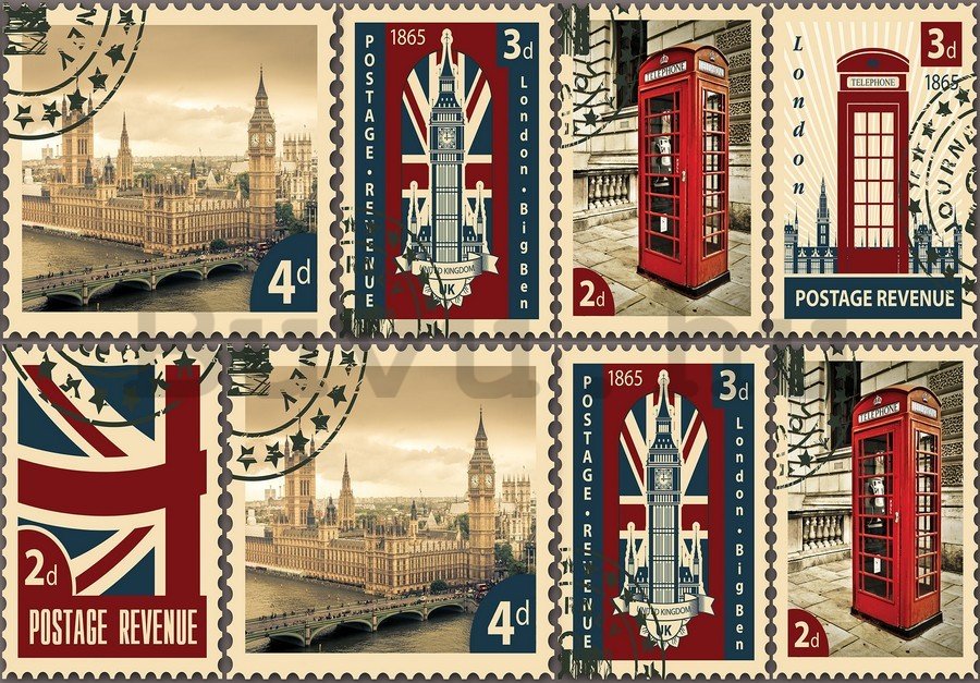Fotótapéta: Nagy Britannia postabélyegek - 254x368 cm