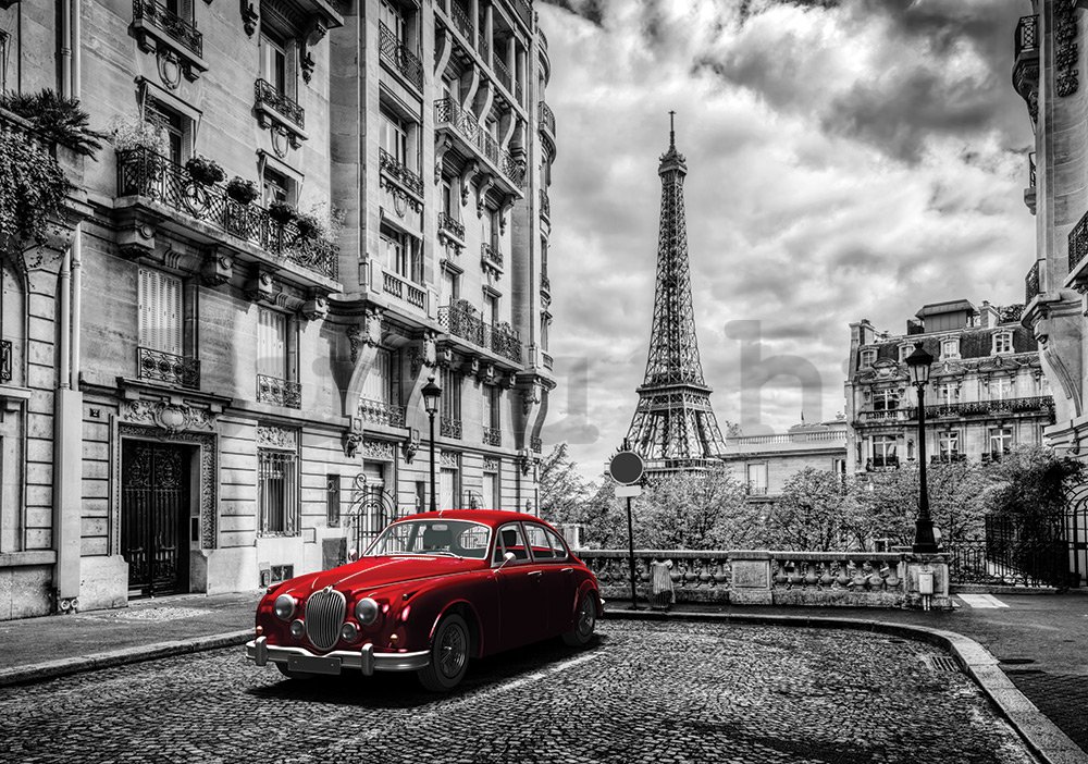 Fotótapéta: Eiffel-torony és vintage autó - 184x254 cm