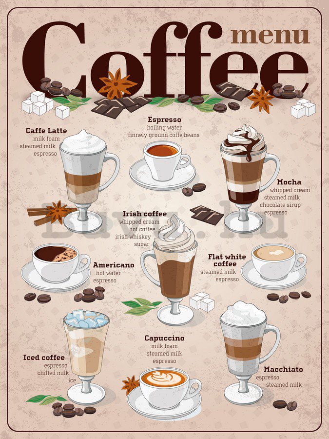 Fémtáblák - Coffee menu