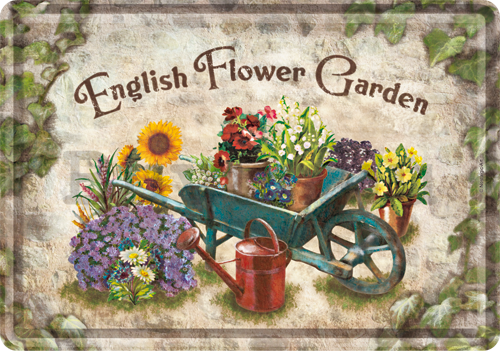 Fém képeslap - English Flower Garden