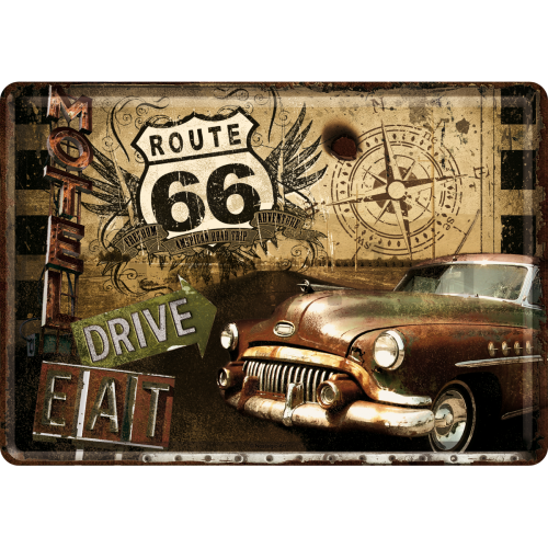Fém képeslap - Route 66 (Drive, Eat)