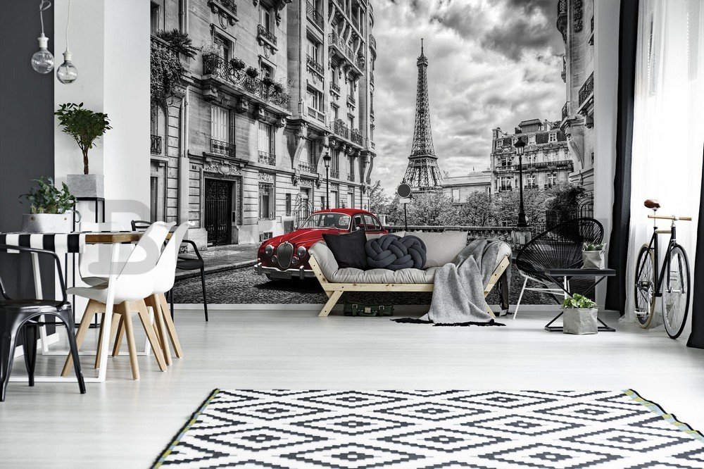 Vlies fotótapéta: Eiffel-torony és vintage autó - 184x254 cm