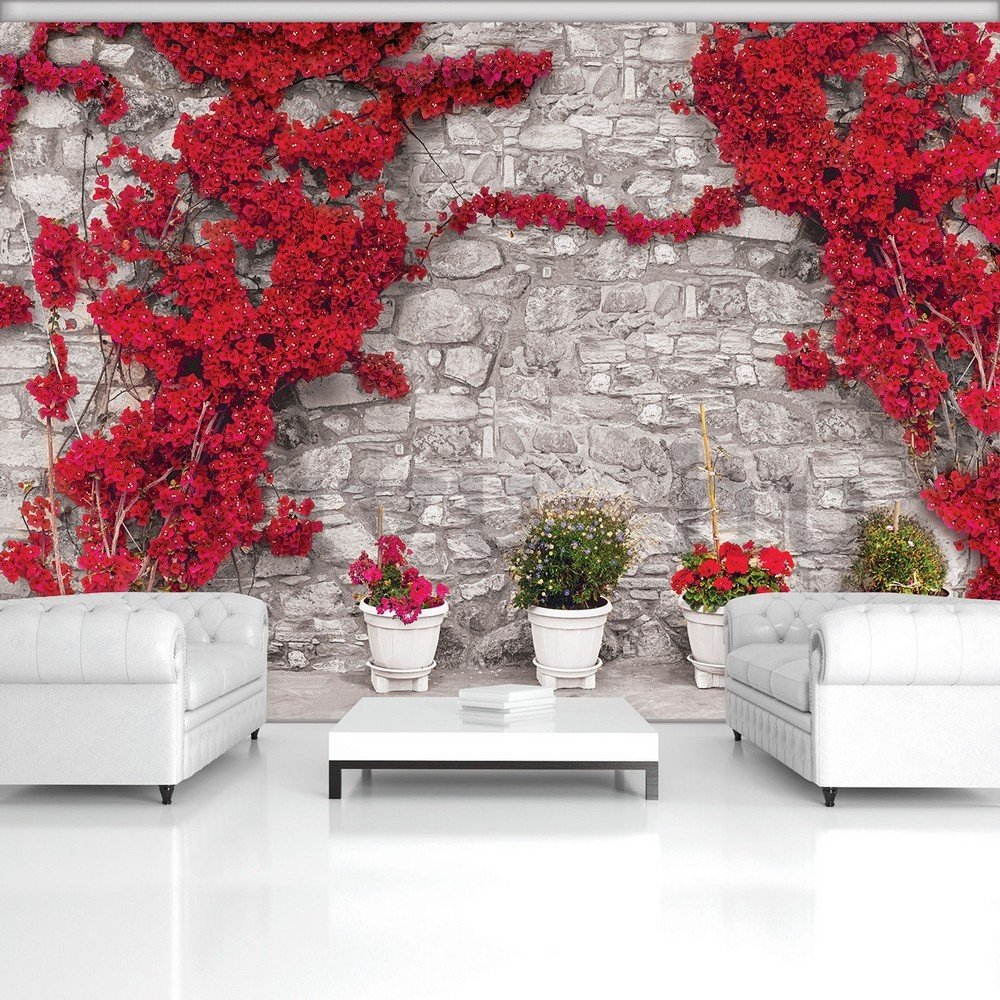 Vlies fotótapéta: Piros virágos fal - 184x254 cm