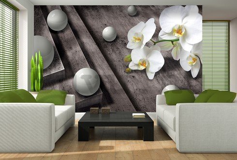 Fotótapéta: Orchidea és fehér golyók - 184x254 cm