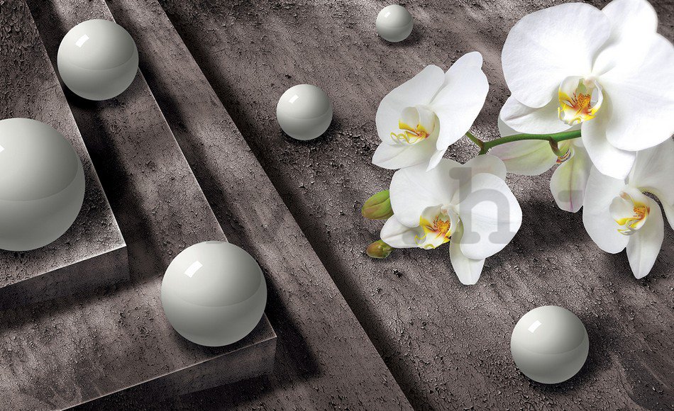 Fotótapéta: Orchidea és fehér golyók - 184x254 cm