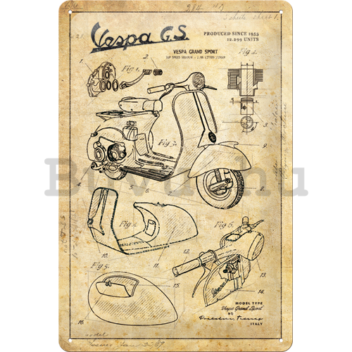 Fémtáblák: Vespa GS (Parts Sketches) - 30x20 cm