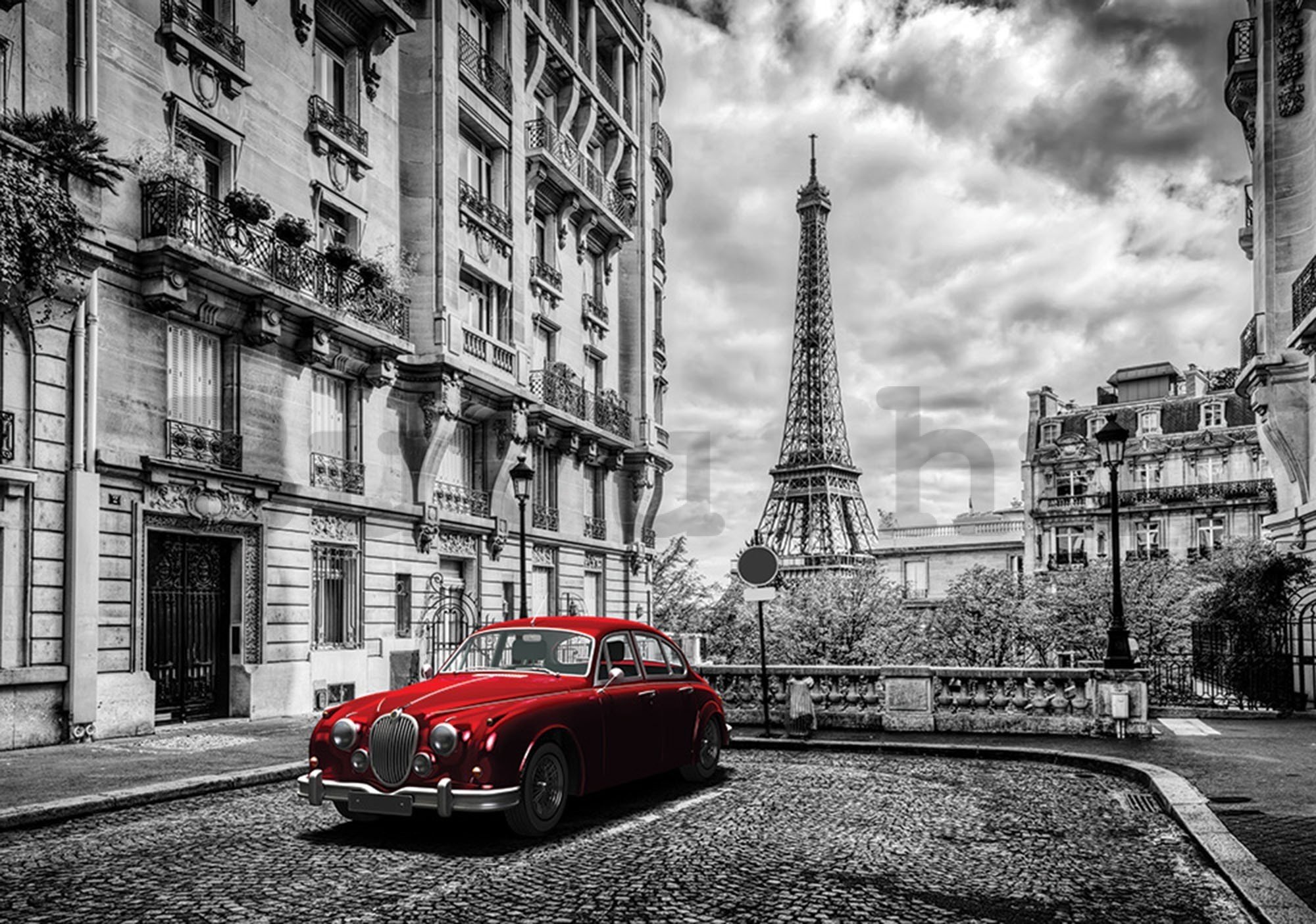 Vlies fotótapéta: Eiffel-torony és vintage autó - 416x254 cm
