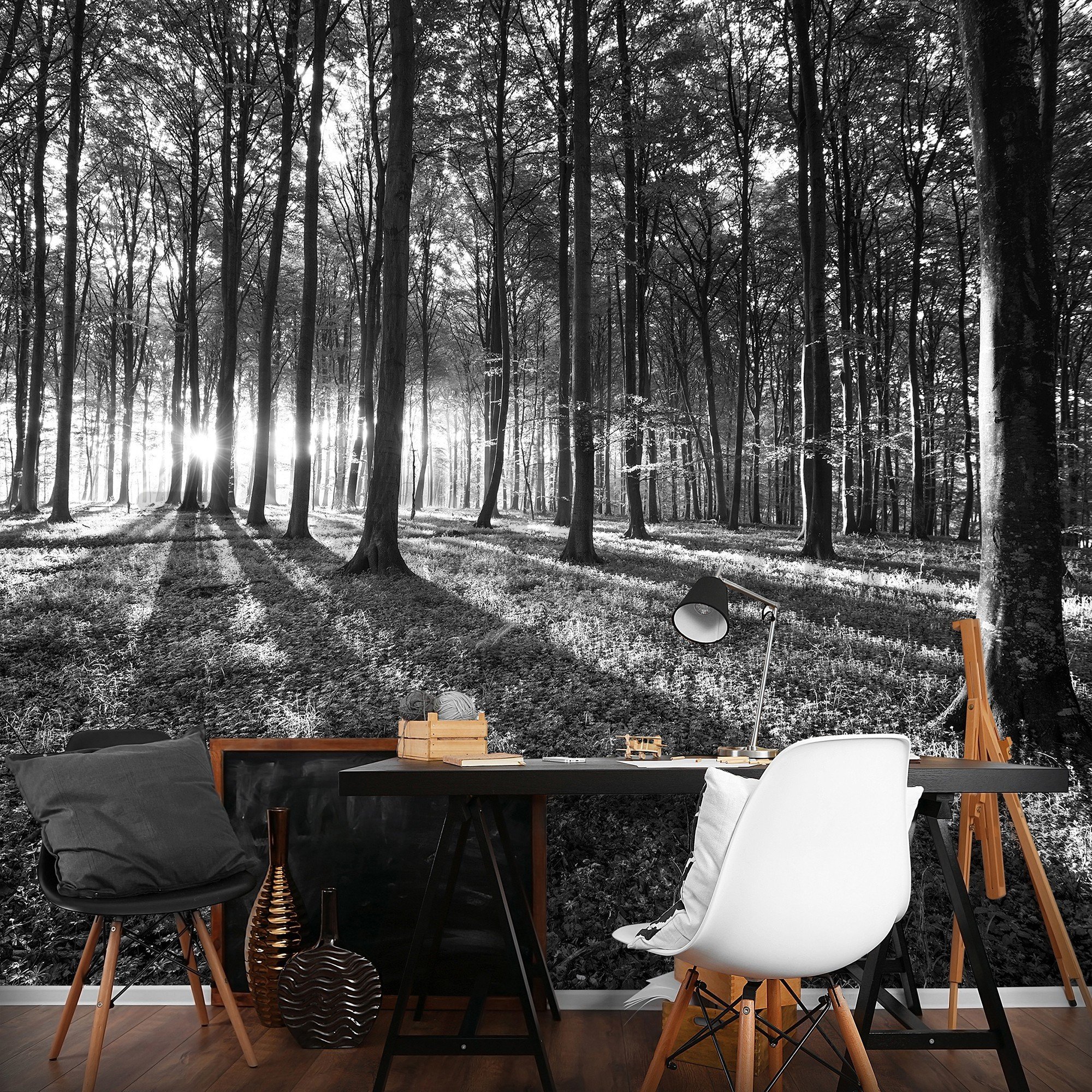 Vlies fotótapéta: Fekete-fehér erdő (1) - 416x254 cm