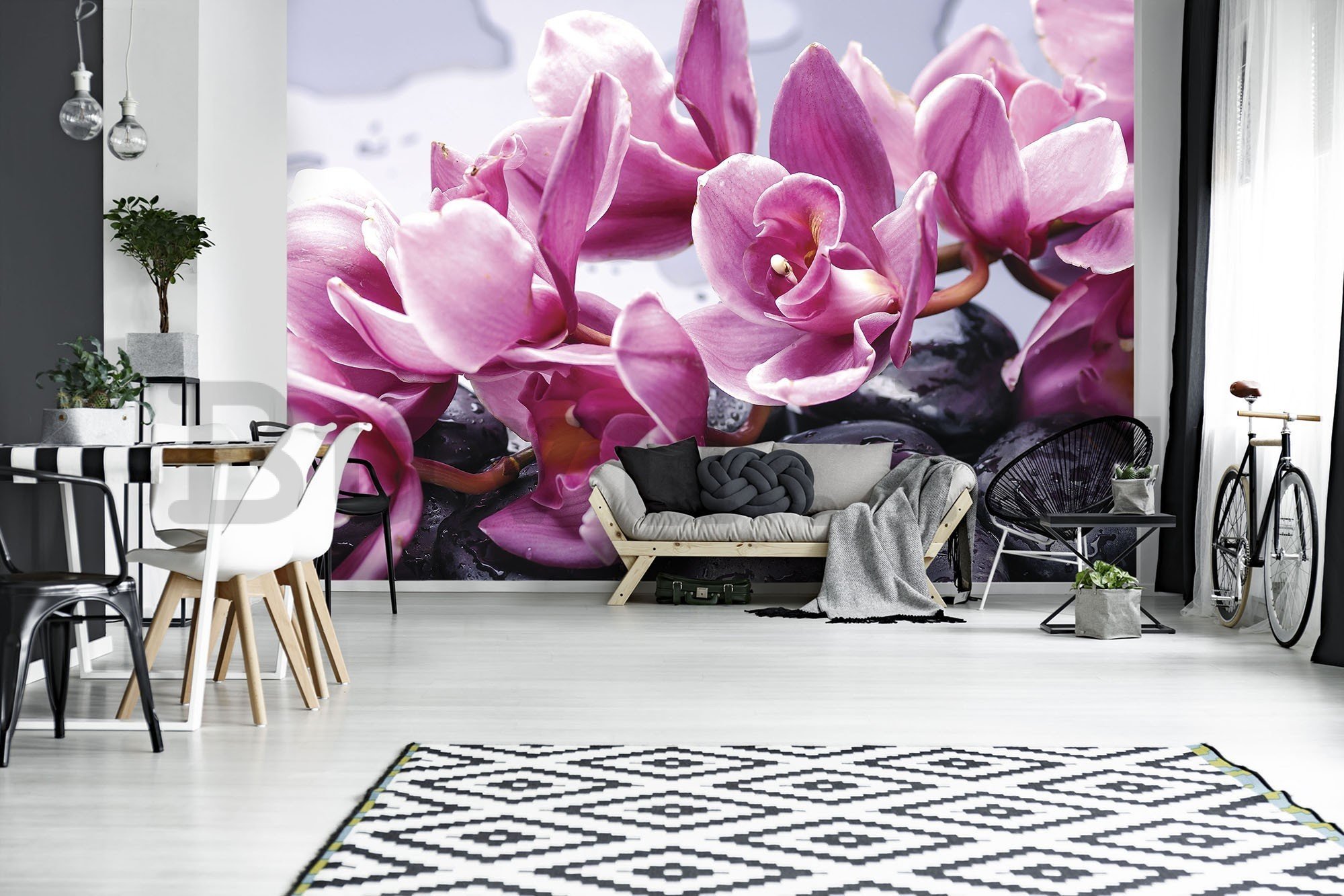 Vlies fotótapéta: Spa kövek és rózsaszín orchideák - 416x254 cm