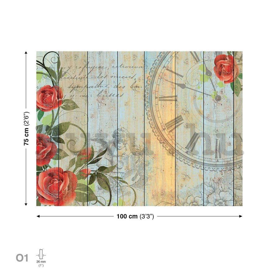 Vászonkép: Óra rózsákkal - 75x100 cm