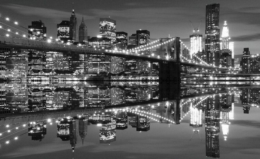 Vászonkép: Fekete-fehér Brooklyn Bridge (3) - 75x100 cm