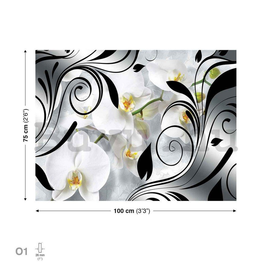 Vászonkép: Fehér orchidea és absztrakció - 75x100 cm