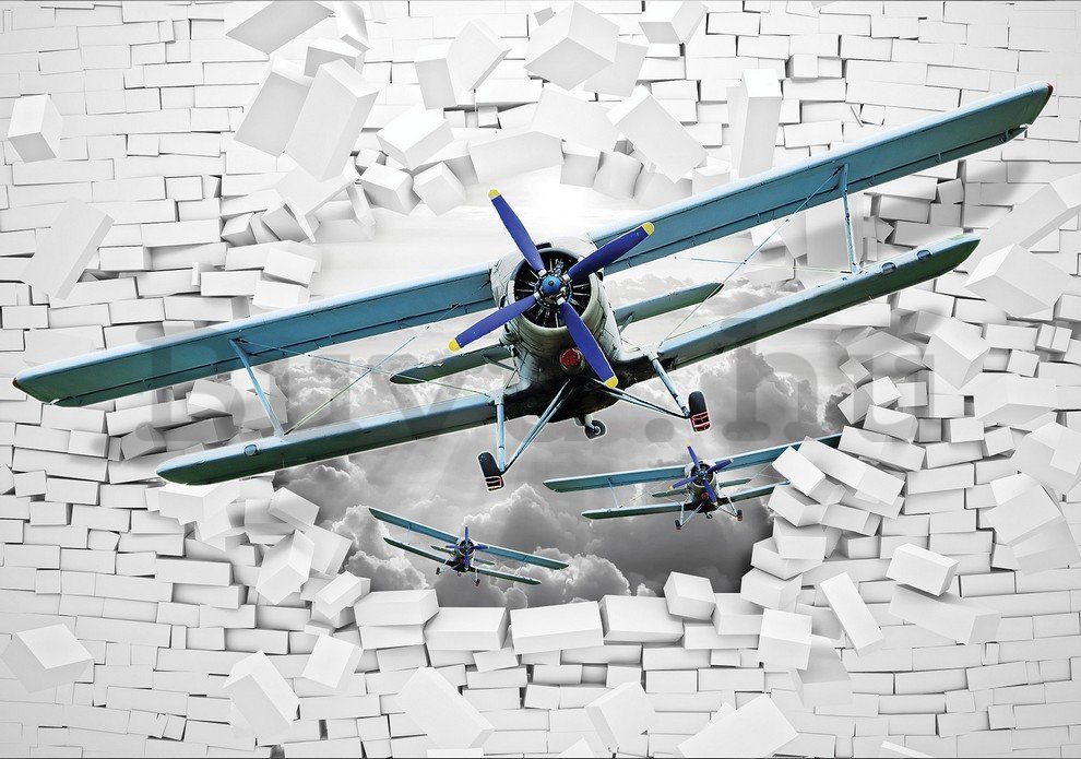 Fotótapéta: Kétfedelű repülőgép a falban - 184x254 cm