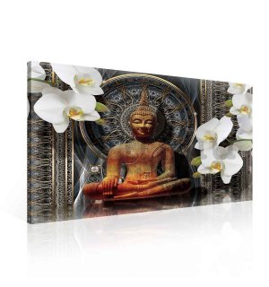 Vászonkép: Buddha és fehér orchideák (1) - 75x100 cm