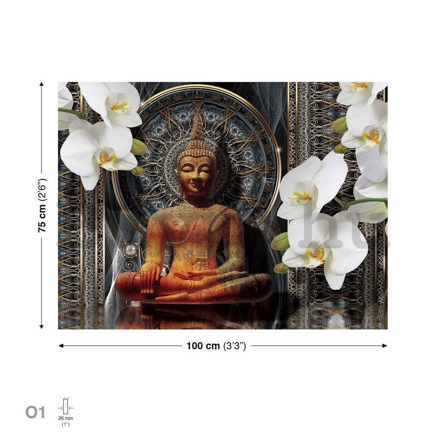 Vászonkép: Buddha és fehér orchideák (1) - 75x100 cm