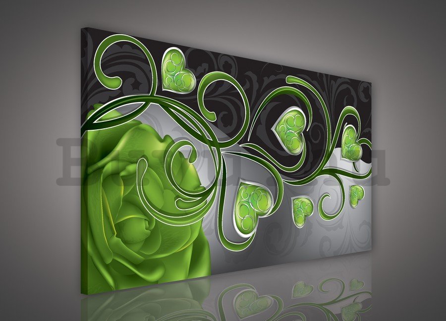 Vászonkép: Szívek és rózsák (zöld) - 75x100 cm