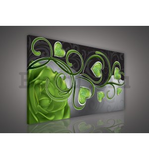 Vászonkép: Szívek és rózsák (zöld) - 75x100 cm