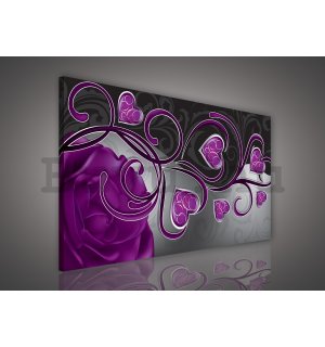Vászonkép: Szívek és rózsák (lila) - 75x100 cm