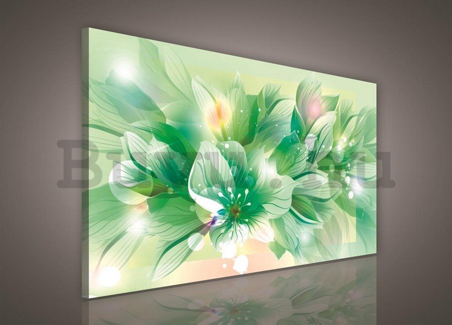 Vászonkép: Absztrakt virágok (zöld) - 75x100 cm