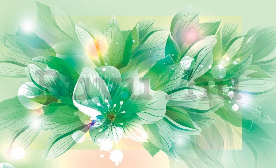 Vászonkép: Absztrakt virágok (zöld) - 75x100 cm