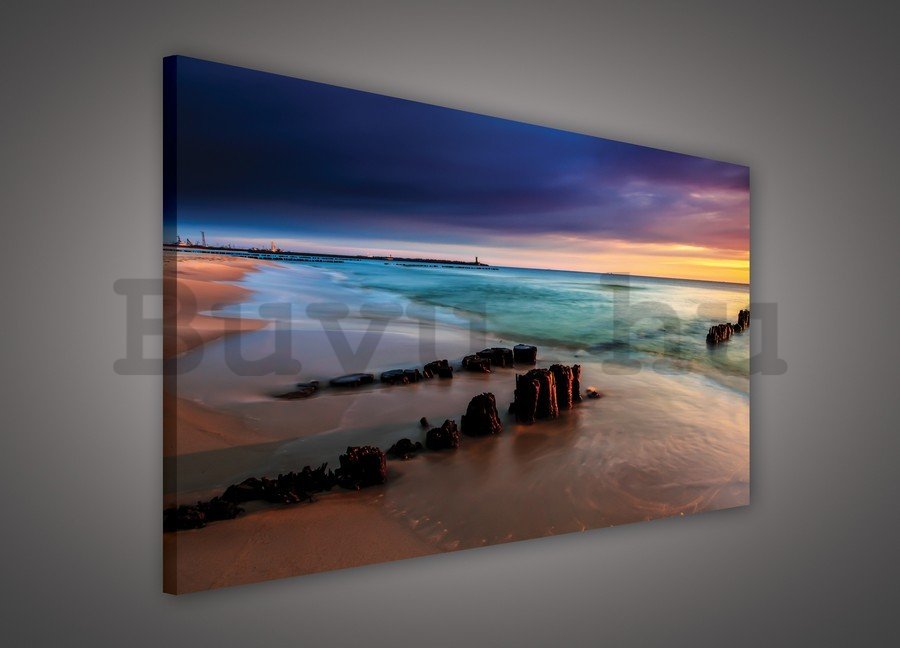 Vászonkép: Színes tengerparti naplemente - 75x100 cm