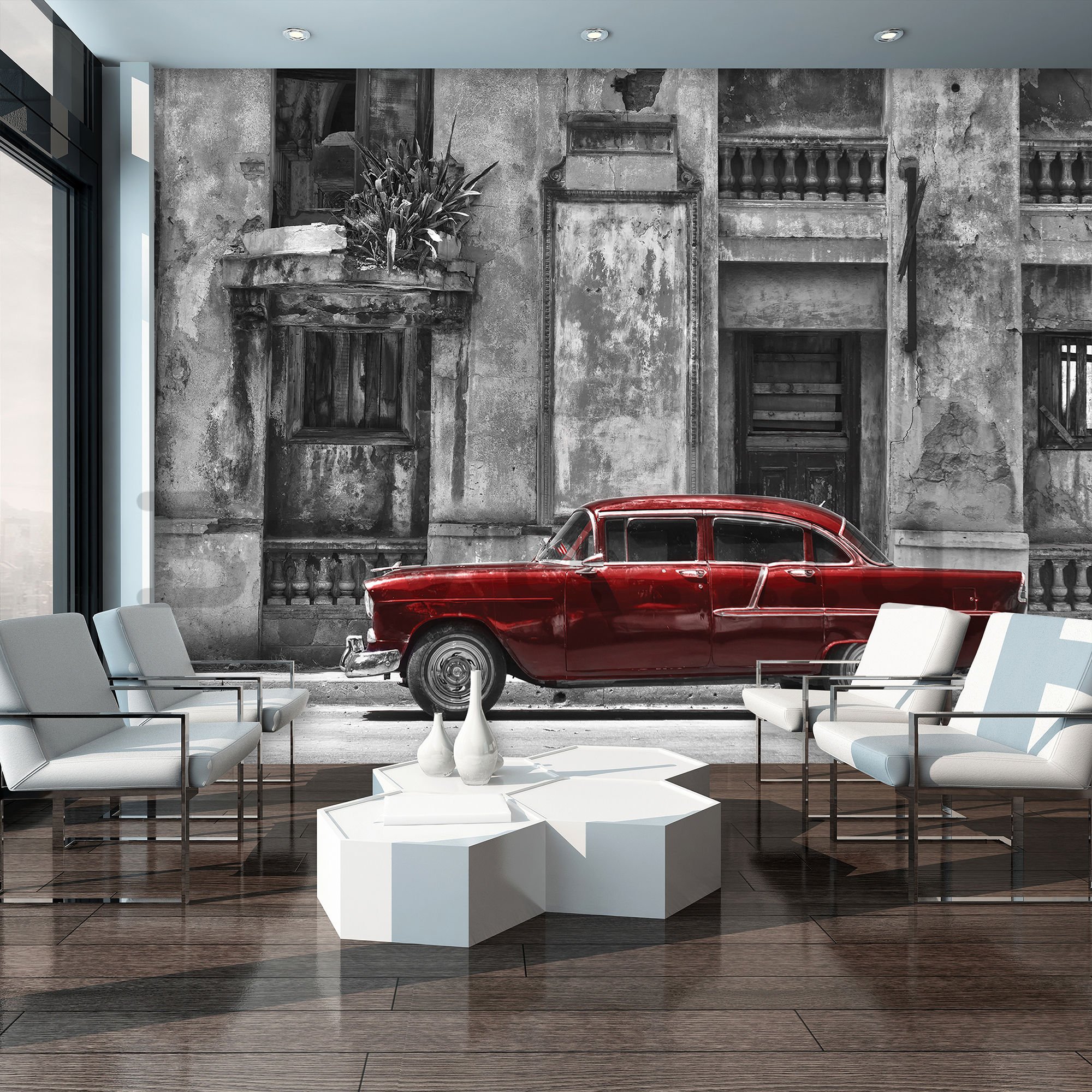 Fotótapéta: Kubai utcai piros autó - 184x254 cm