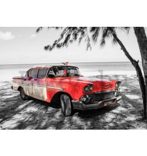 Vlies fotótapéta: Kuba piros autó a tenger mellett - 184x254 cm