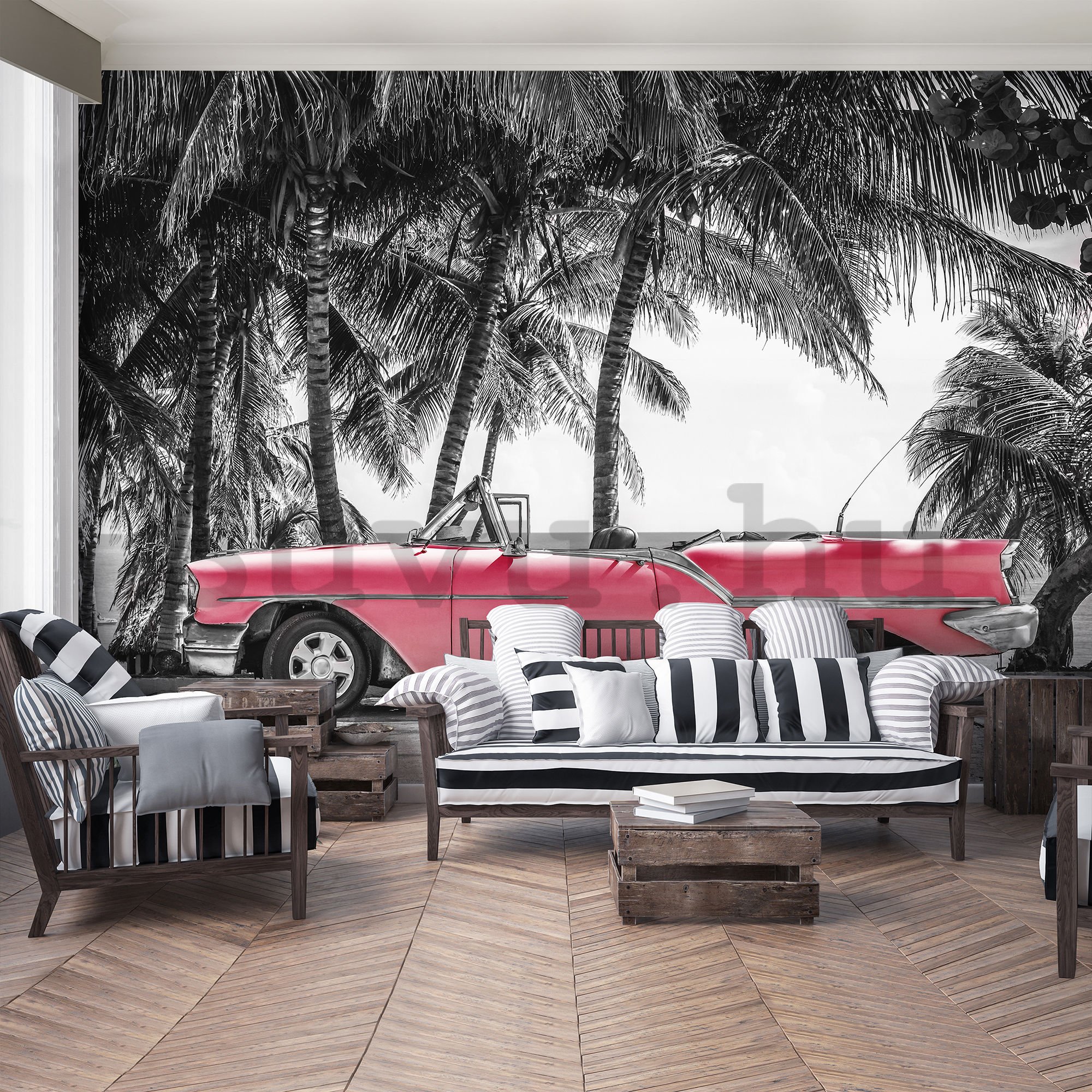 Vlies fotótapéta: Kuba piros autó - 184x254 cm