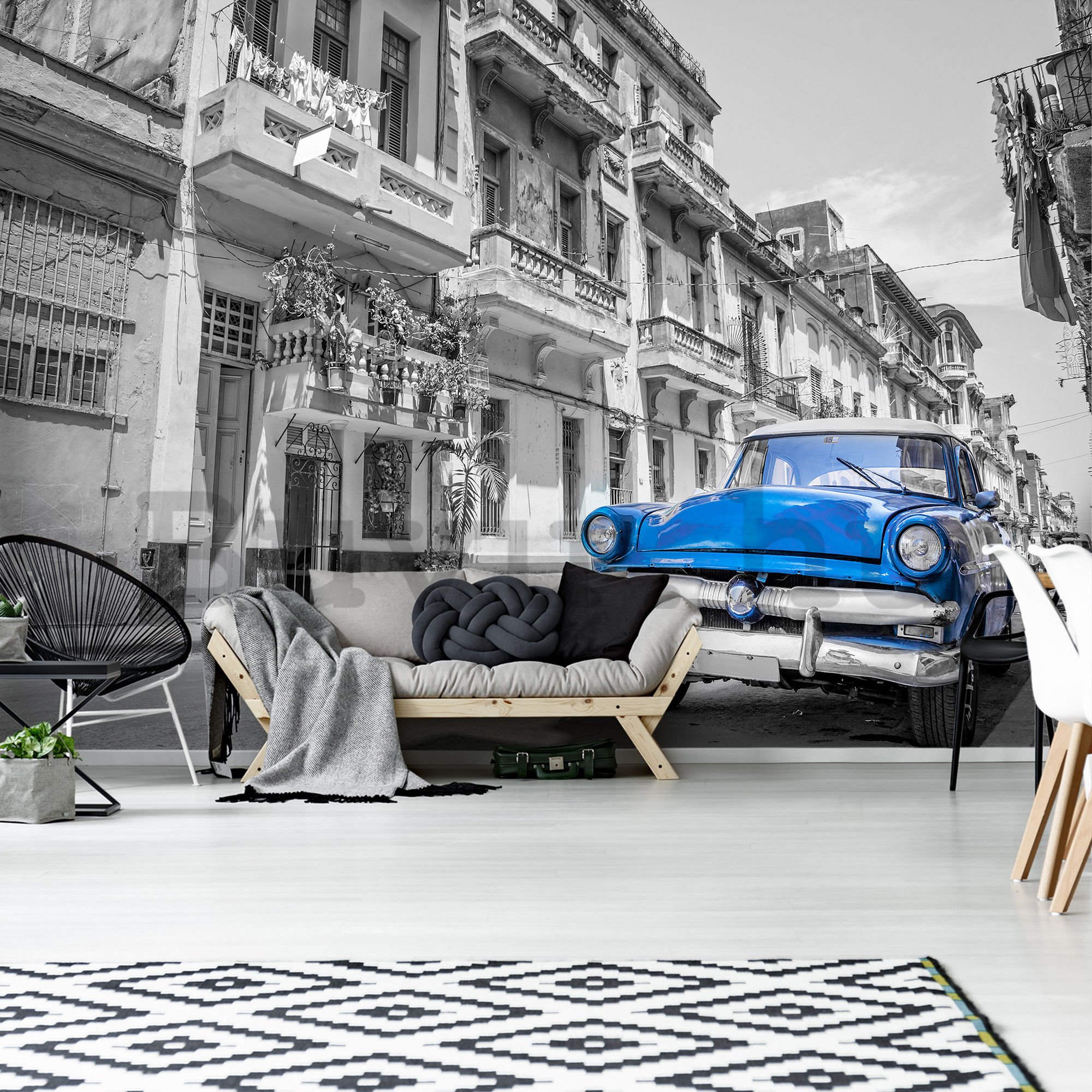 Vlies fotótapéta: Havanna kék autó - 416x254 cm