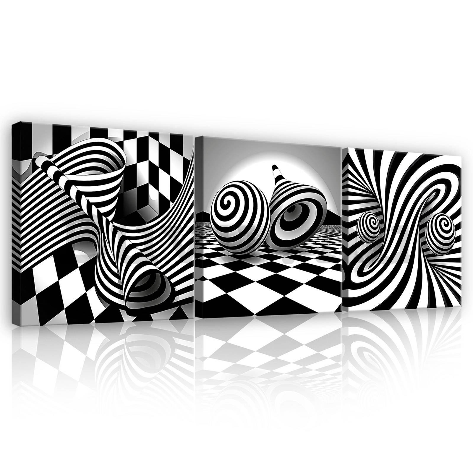 Vászonkép: 3D fekete-fehér spirálok és kockák - készlet 3db 25x25cm