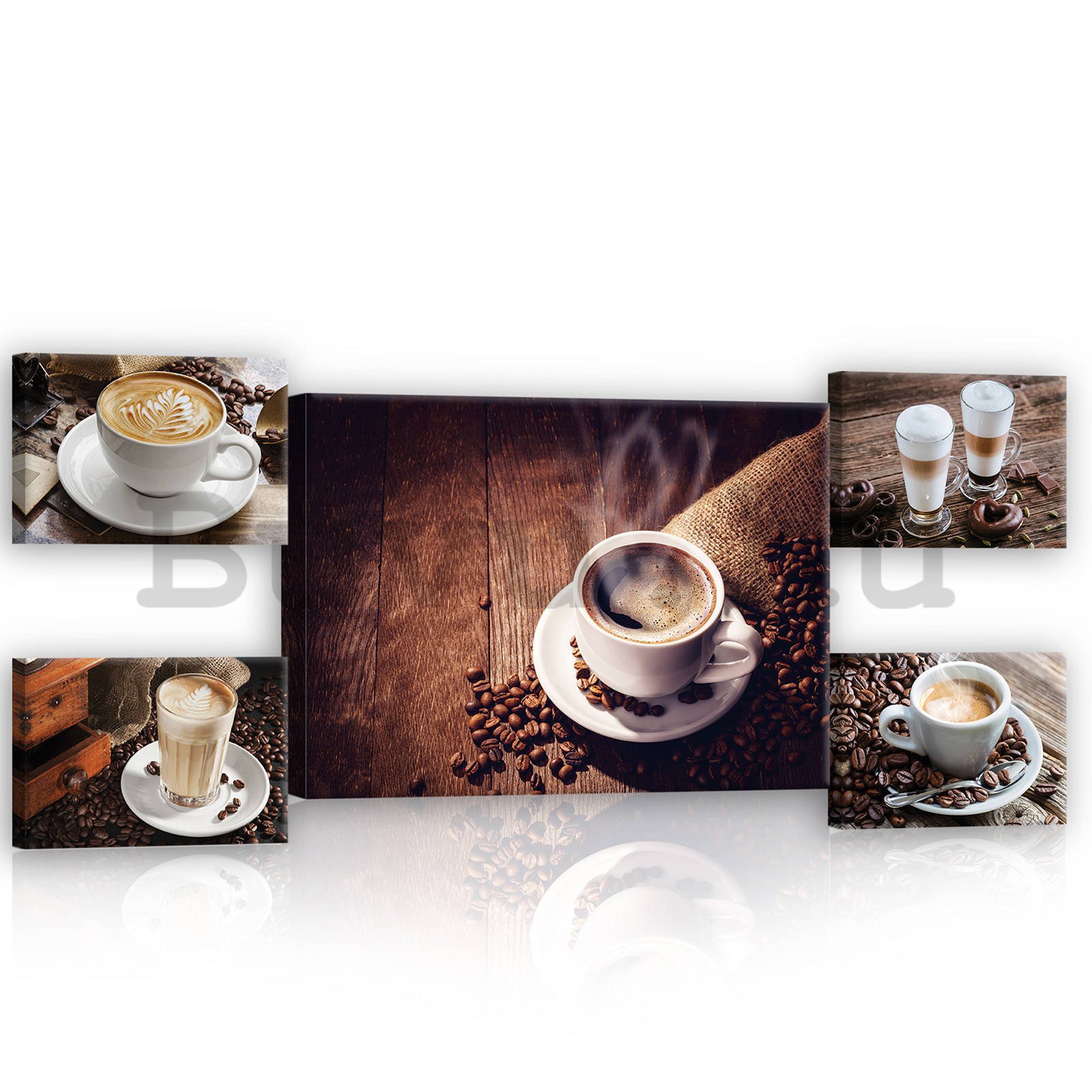 Vászonkép: Kávészünet - készlet 1 db 70x50 cm és 4 db 32,4x22,8 cm