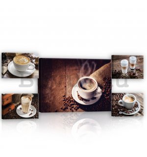 Vászonkép: Kávészünet - készlet 1 db 70x50 cm és 4 db 32,4x22,8 cm