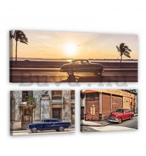 Vászonkép: Havanna autó a tengernél - készlet 1 db 80x30 cm és 2 db 37,5x24,8 cm